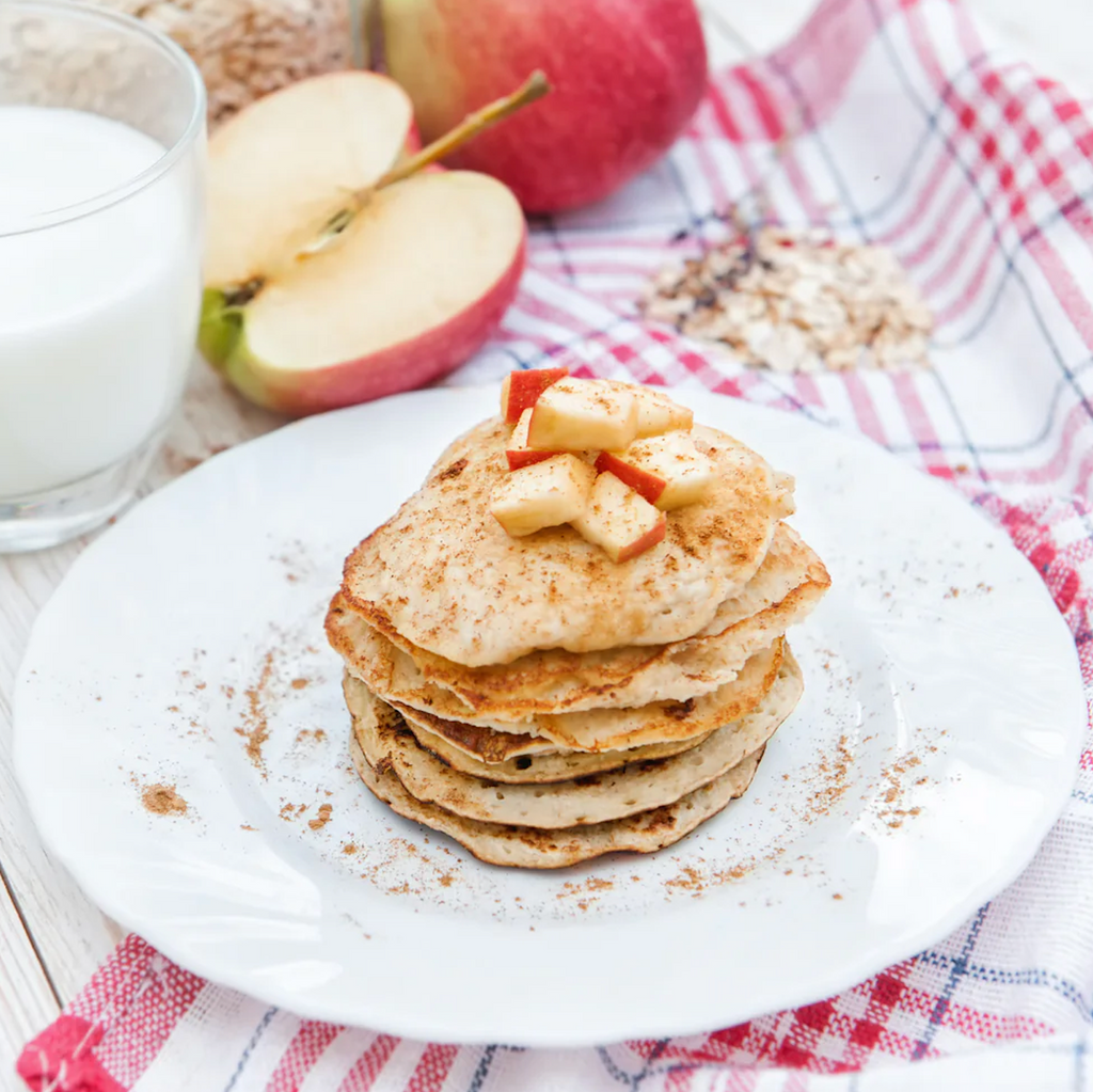 Ruvi Clean Cinnamon Apple Pancackes Recipe stack of pancakes on plate